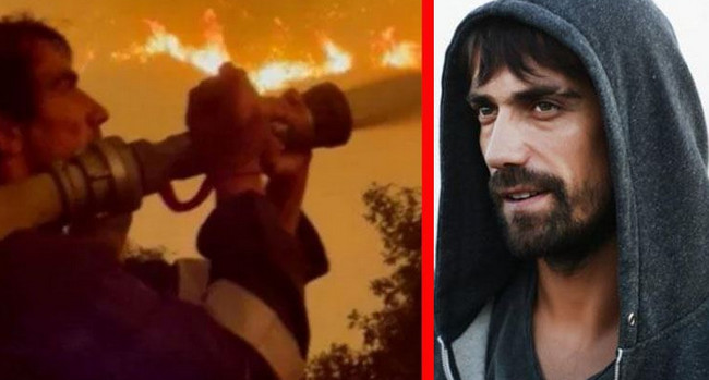 Məşhur aktyor əlində şlanqla alovların i&ccedil;ərisinə girdi