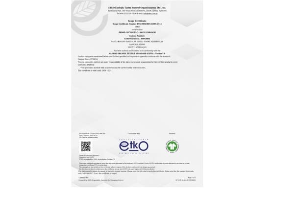 Prime Cotton GOTS sertifikatını əldə edərək Azərbaycan pambıq sektorunda yeni mərhələ açır