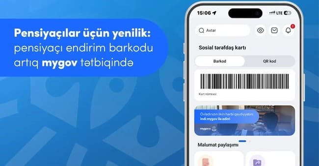 Pensiya&ccedil;ılar &uuml;&ccedil;&uuml;n endirim barkodu artıq mygov mobil tətbiqindədir!