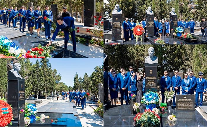 AZAL heyəti Beynəlxalq Təyyarə Bələdçiləri Günü münasibətilə Milli Qəhrəman Hökumə Əliyevanın məzarını ziyarət edib