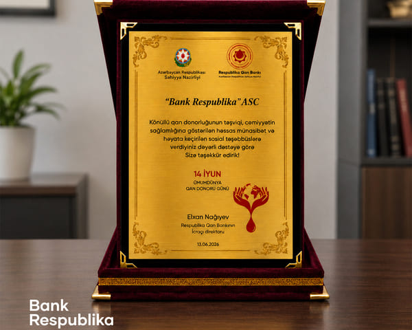 Bank Respublika qan donorluğuna dəstəyə görə təltif olundu
