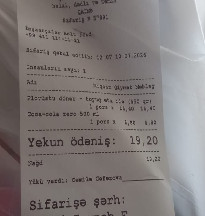 “Bolt Food”dan müştəri narazılığı